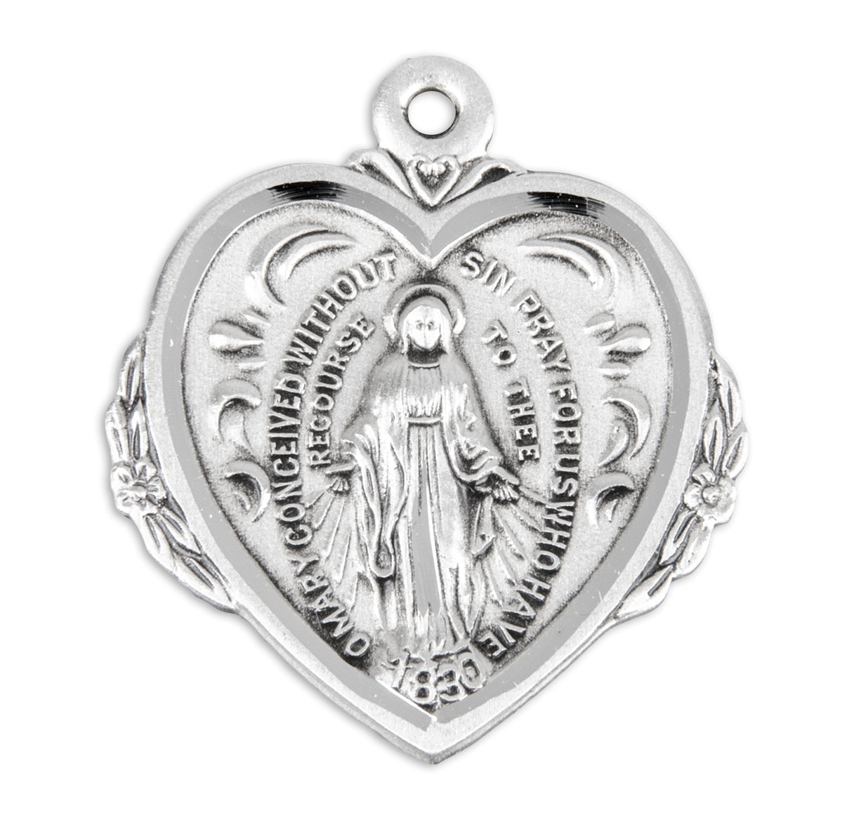 Sterling Silver Heart Shape Miraculous Medal