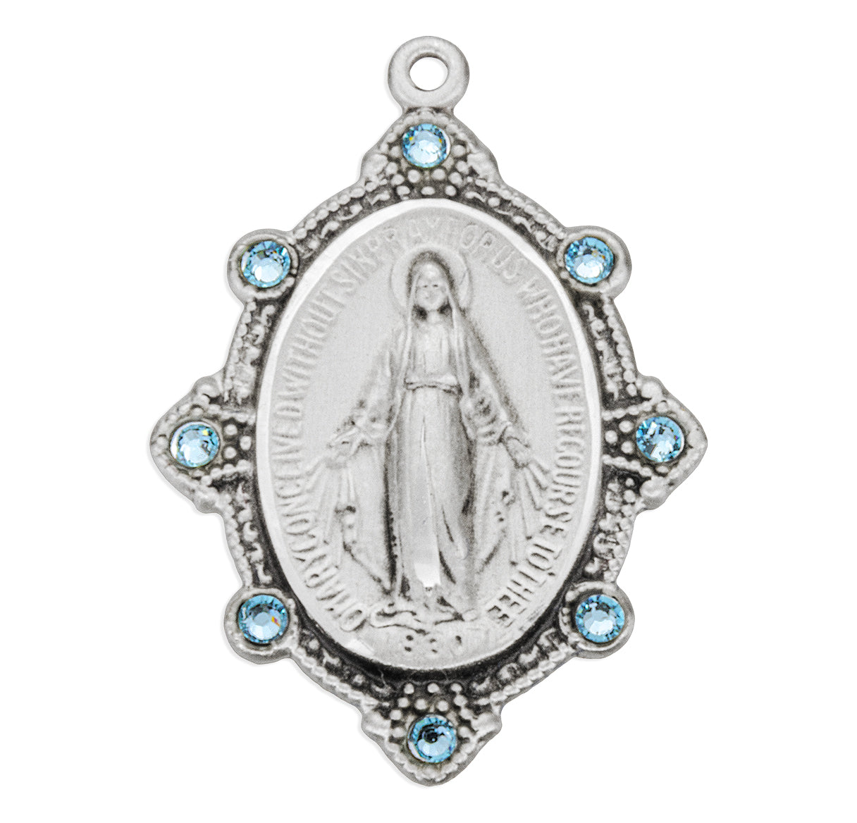 Sterling Silver Oval Miraculous Medal Set with Pink Crystals