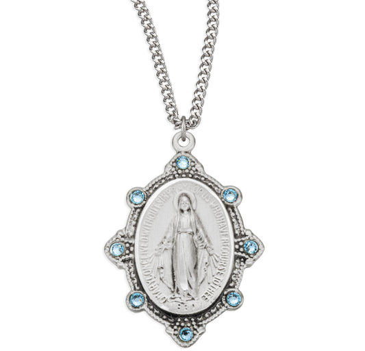 Sterling Silver Oval Miraculous Medal Set with Pink Crystals