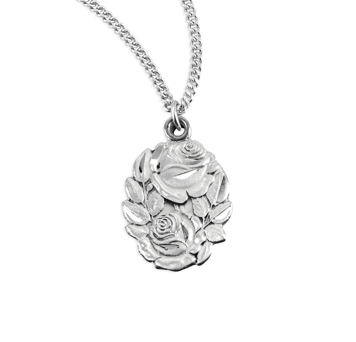 Sterling Silver Double Slide Rose Bud Miraculous Medal