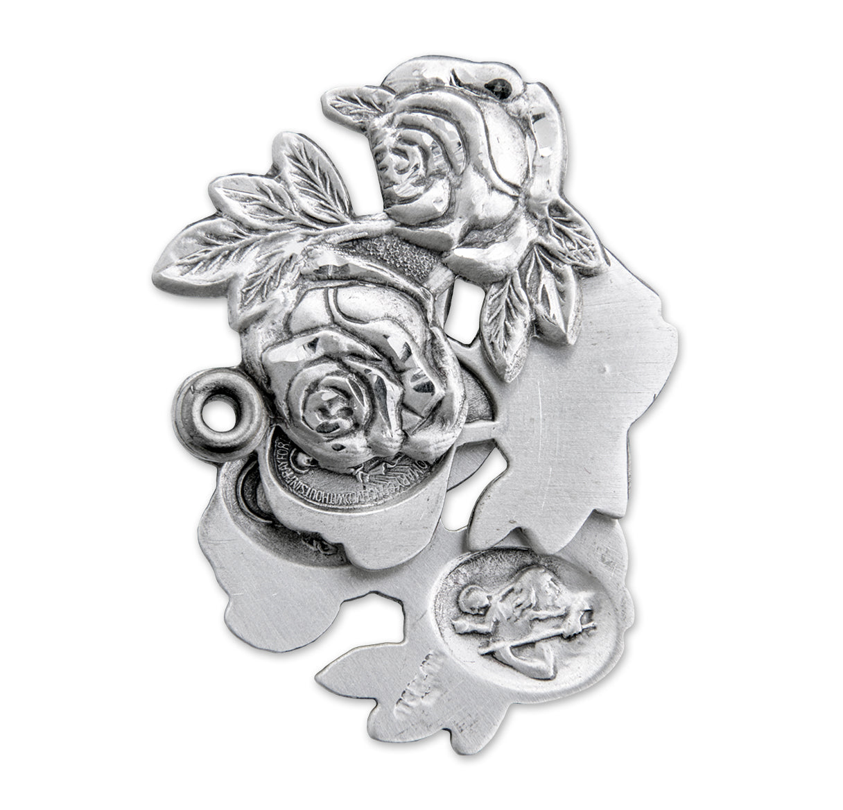 Sterling Silver Double Rose Bud Triple Slide Medal