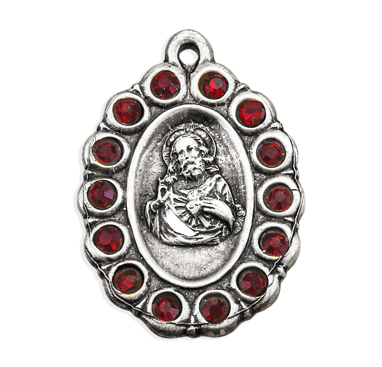 Sterling Silver Scapular Medal Set with Ruby Crystals