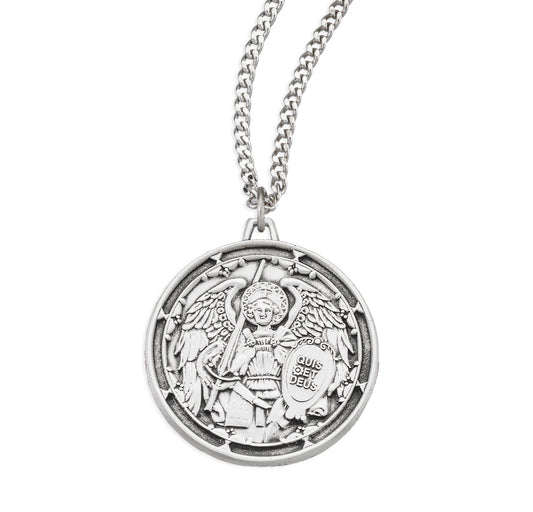 Saint Michael the Archangel Round Sterling Silver Medal