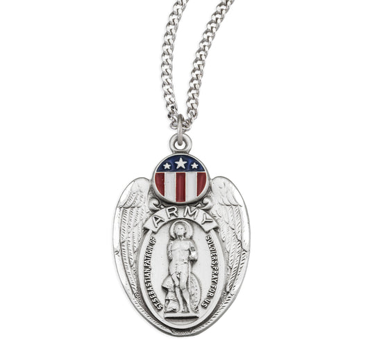 Saint Sebastian Sterling Silver Army Shield Medal