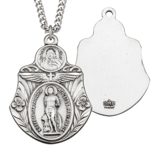 Saint Sebastian "Patron of Athletes" Sterling Silver Badge Shape Medal