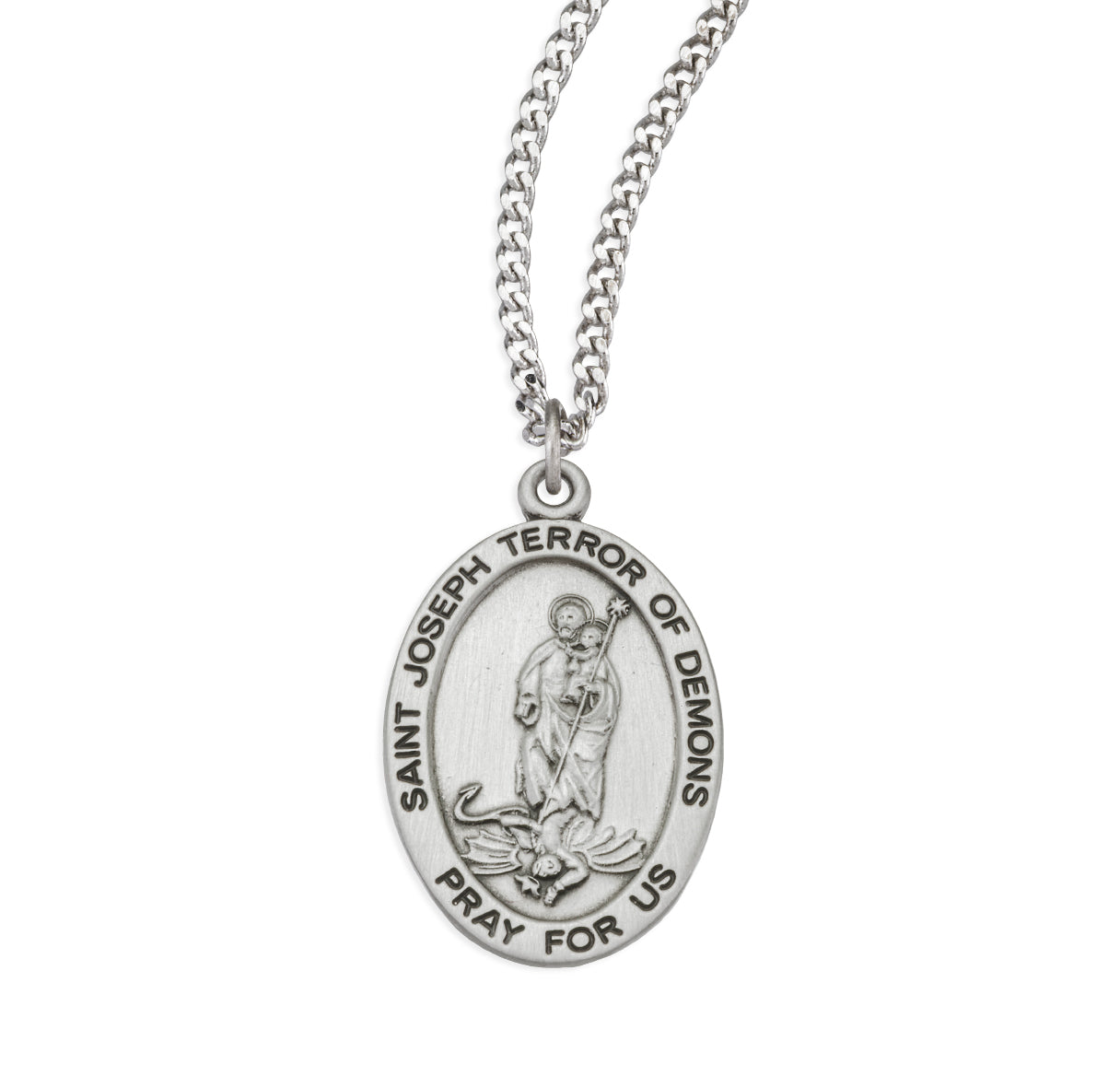 Saint Joseph Terror of Demons Oval Sterling Silver  Medal