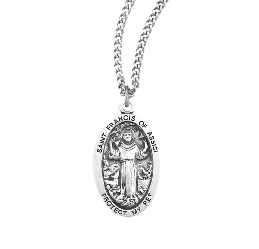 Saint Francis of Assisi Oval Sterling Silver Pet Medal