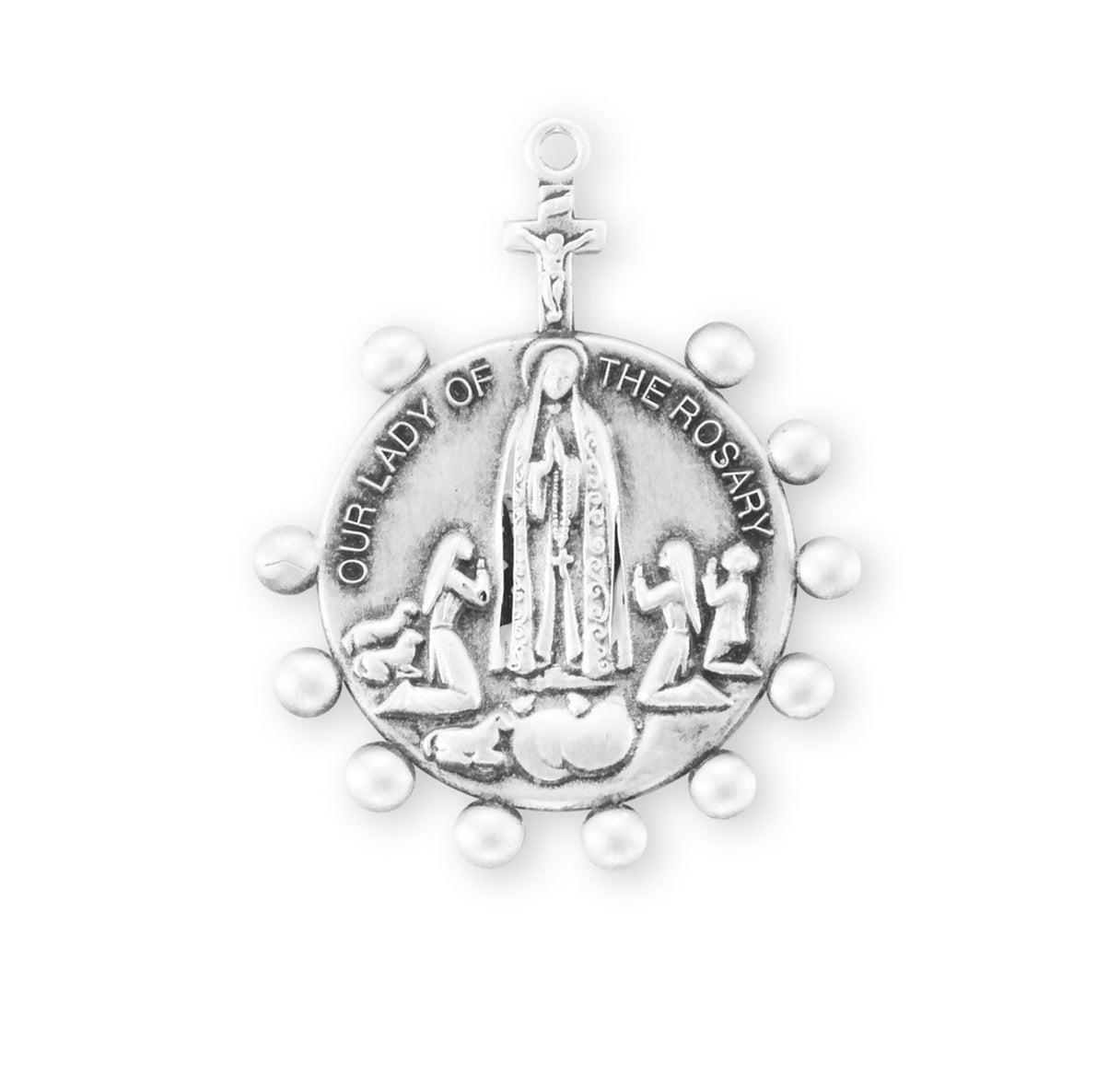 Our Lady of the Rosary Round Sterling Silver Medal