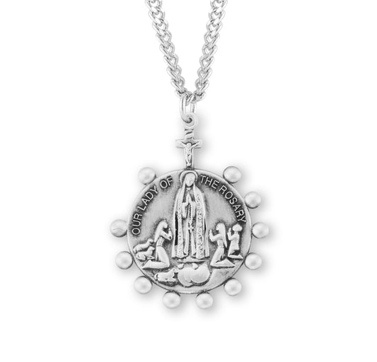 Our Lady of the Rosary Round Sterling Silver Medal