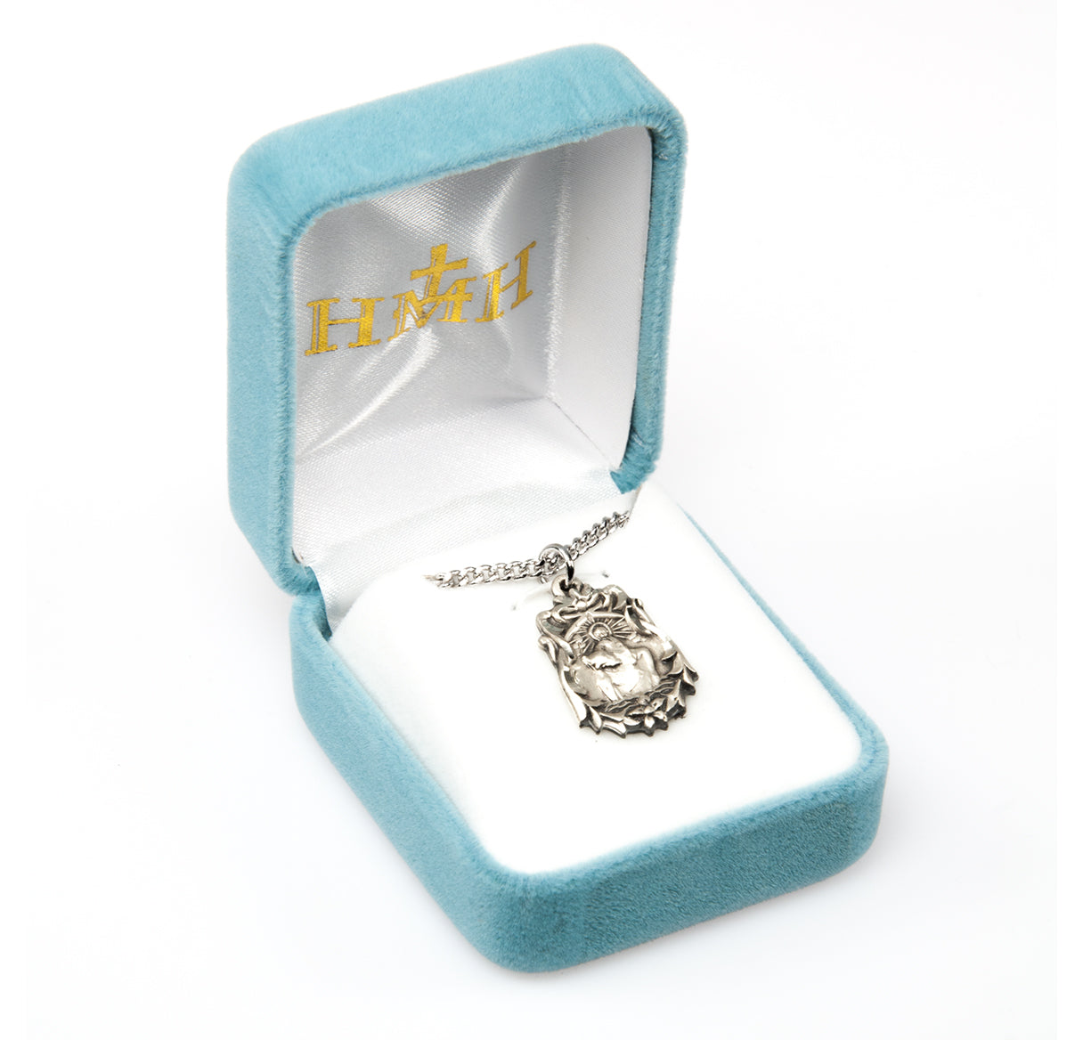 Saint Christopher Floral Bordered Sterling Silver Medal