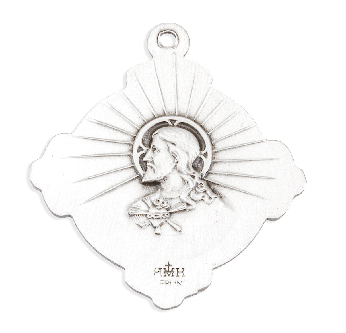 Sterling Silver St. Jude Cross Medal with Sacred Heart of Jesus Back