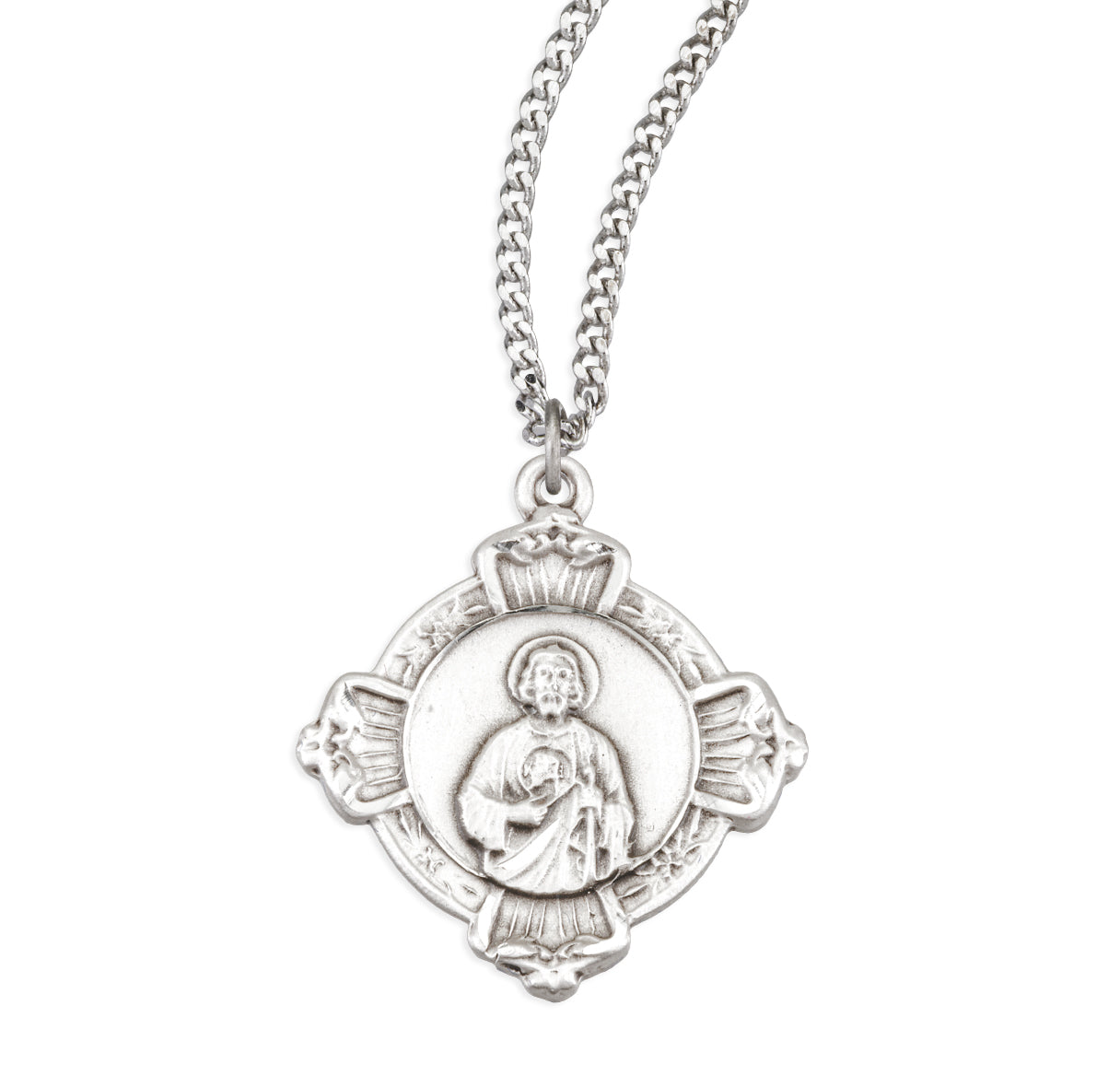 Sterling Silver St. Jude Cross Medal with Sacred Heart of Jesus Back