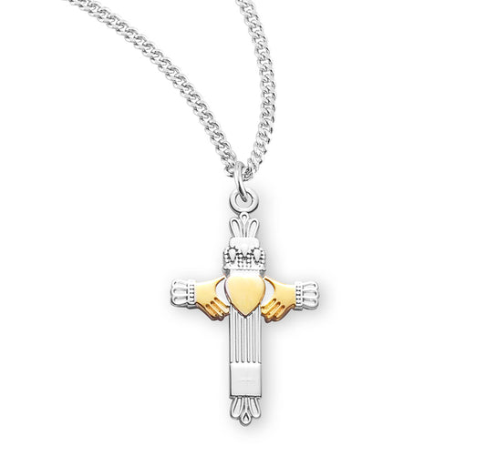 Two-Tone Sterling Silver Claddagh Cross