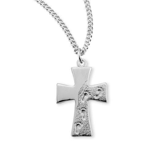 Sterling Silver Footprints in the Sand Cross