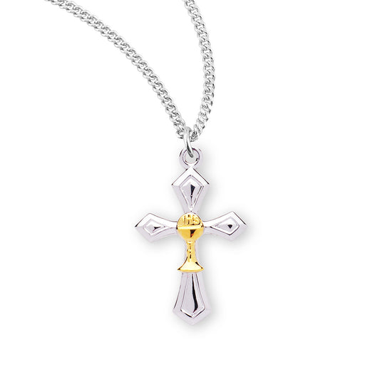 Two-Tone Sterling Silver Cross with a Chalice