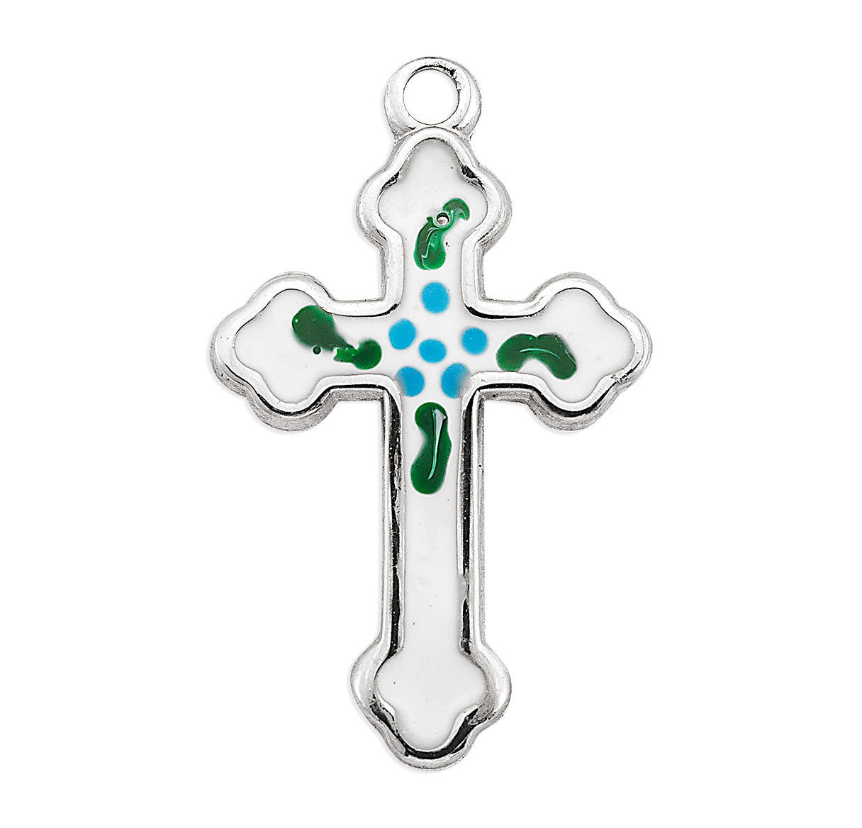 Sterling Silver Budded Latin Style Enameled Cross