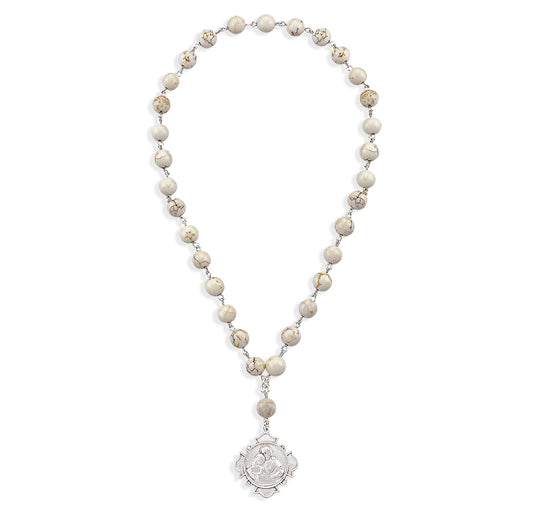 Sterling Silver Blessed Sacrament Chaplet made with 8mm White Howlite Gemstone Beads