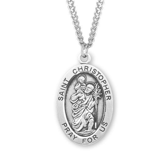 Patron Saint Christopher Oval Sterling Silver Medal