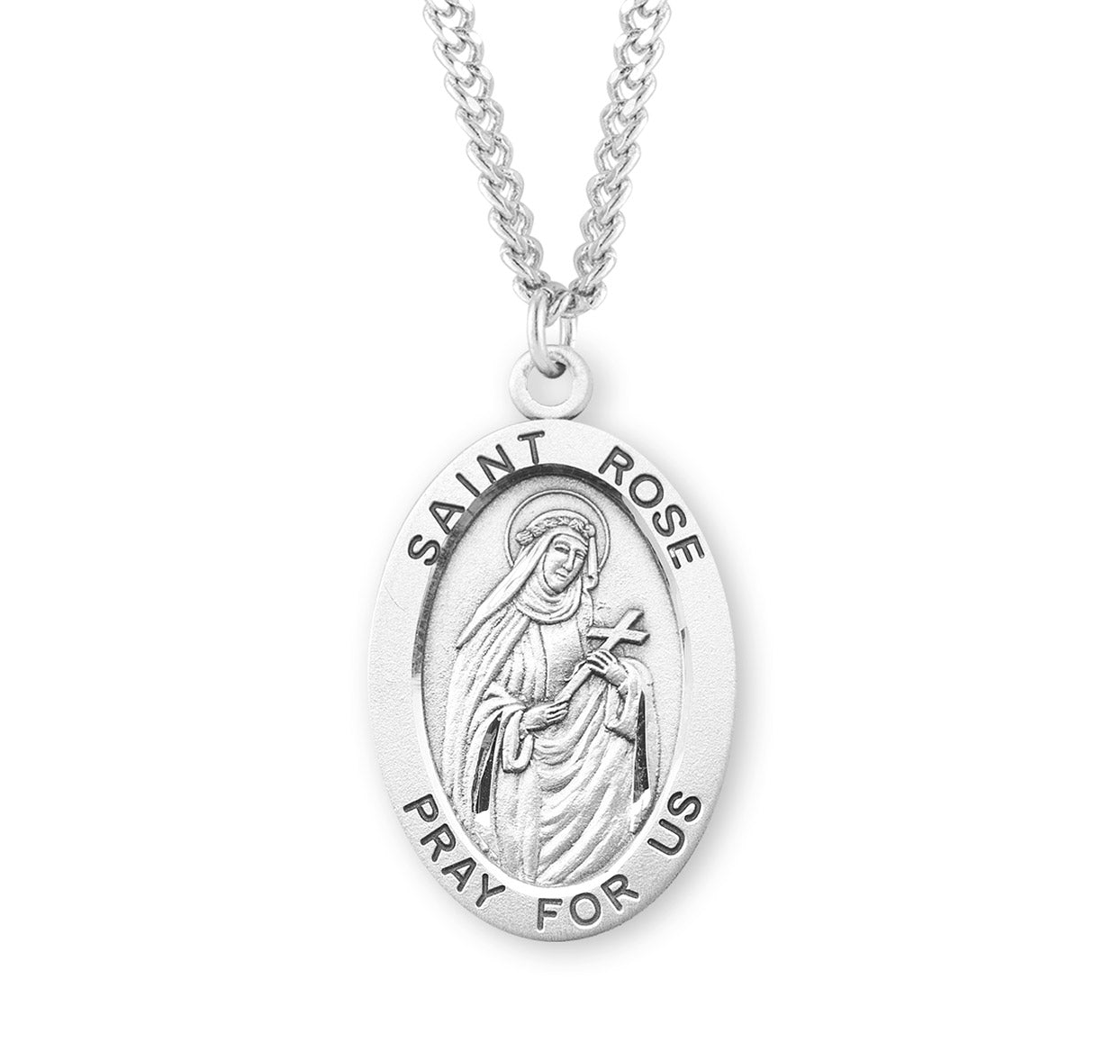 Patron Saint Rose Oval Sterling Silver Medal