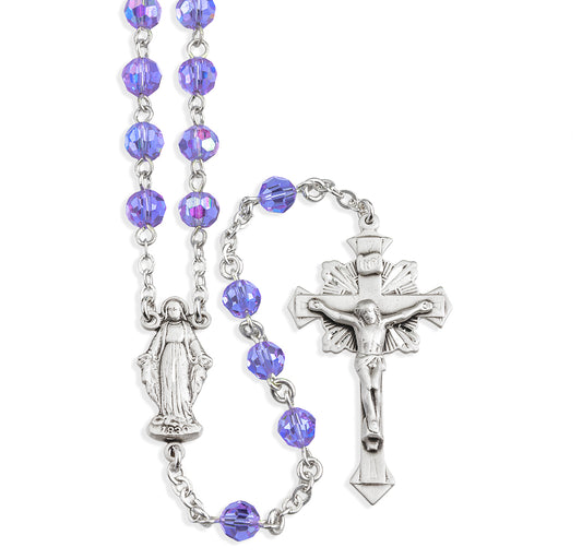 Sterling Silver Rosary Hand Made with finest Austrian Crystal 6mm Violet Faceted Round Beads by HMH