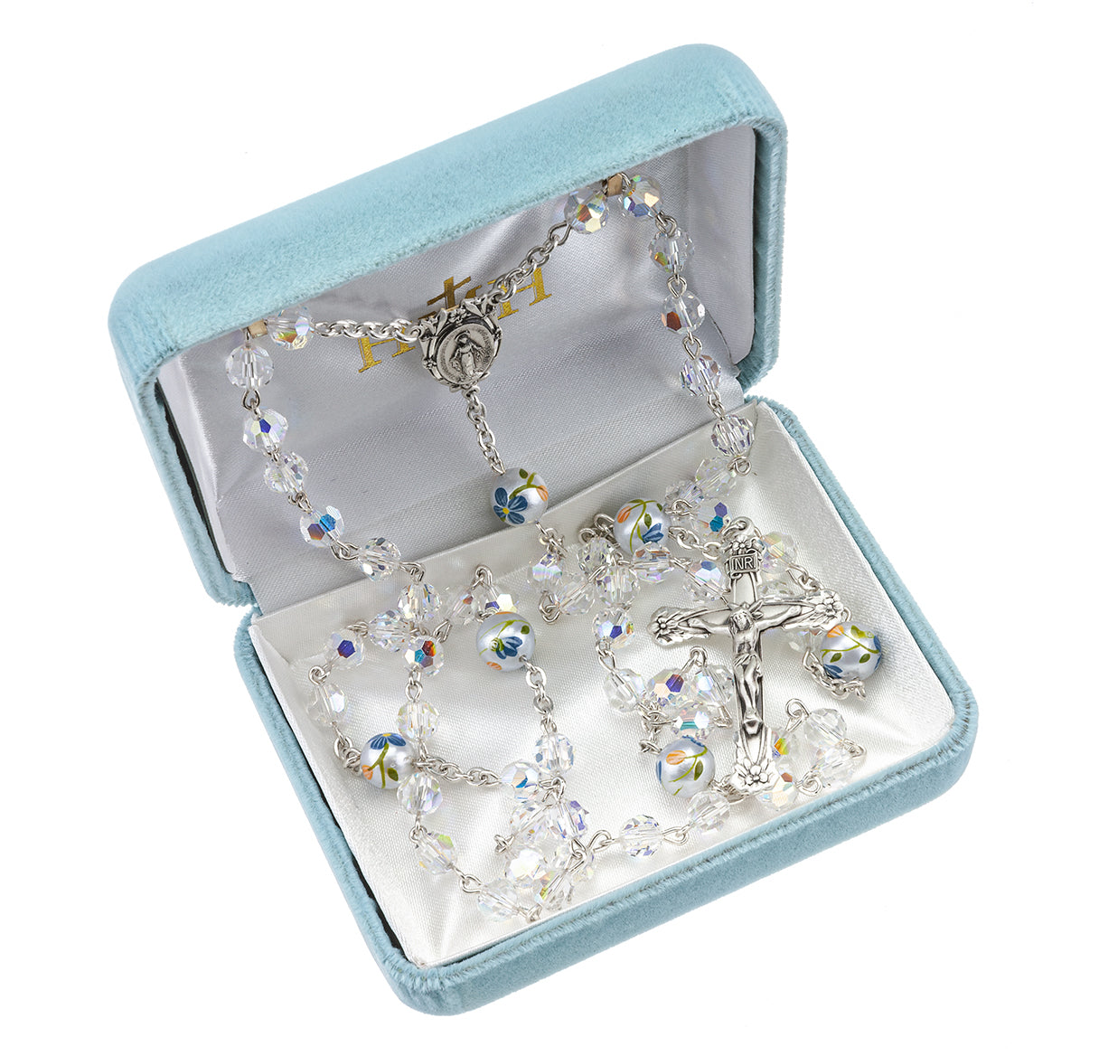 6mm Finest Aurora Crystal with 7mm Porcelain Flower O.F. Beads