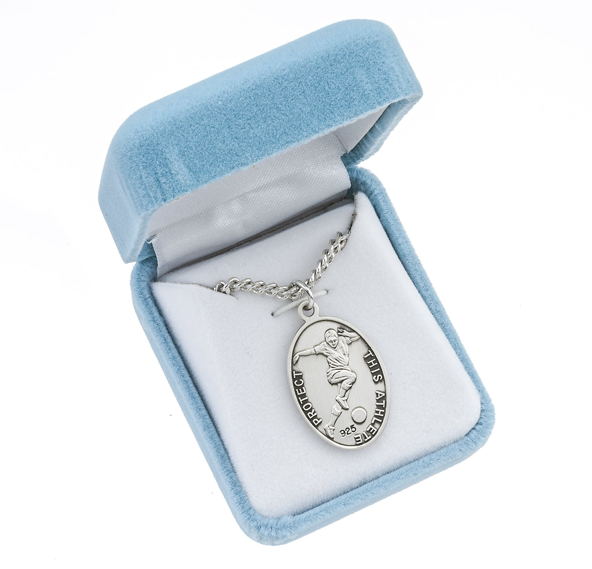 Saint Christopher Oval Sterling Silver Soccer Male Athlete Medal