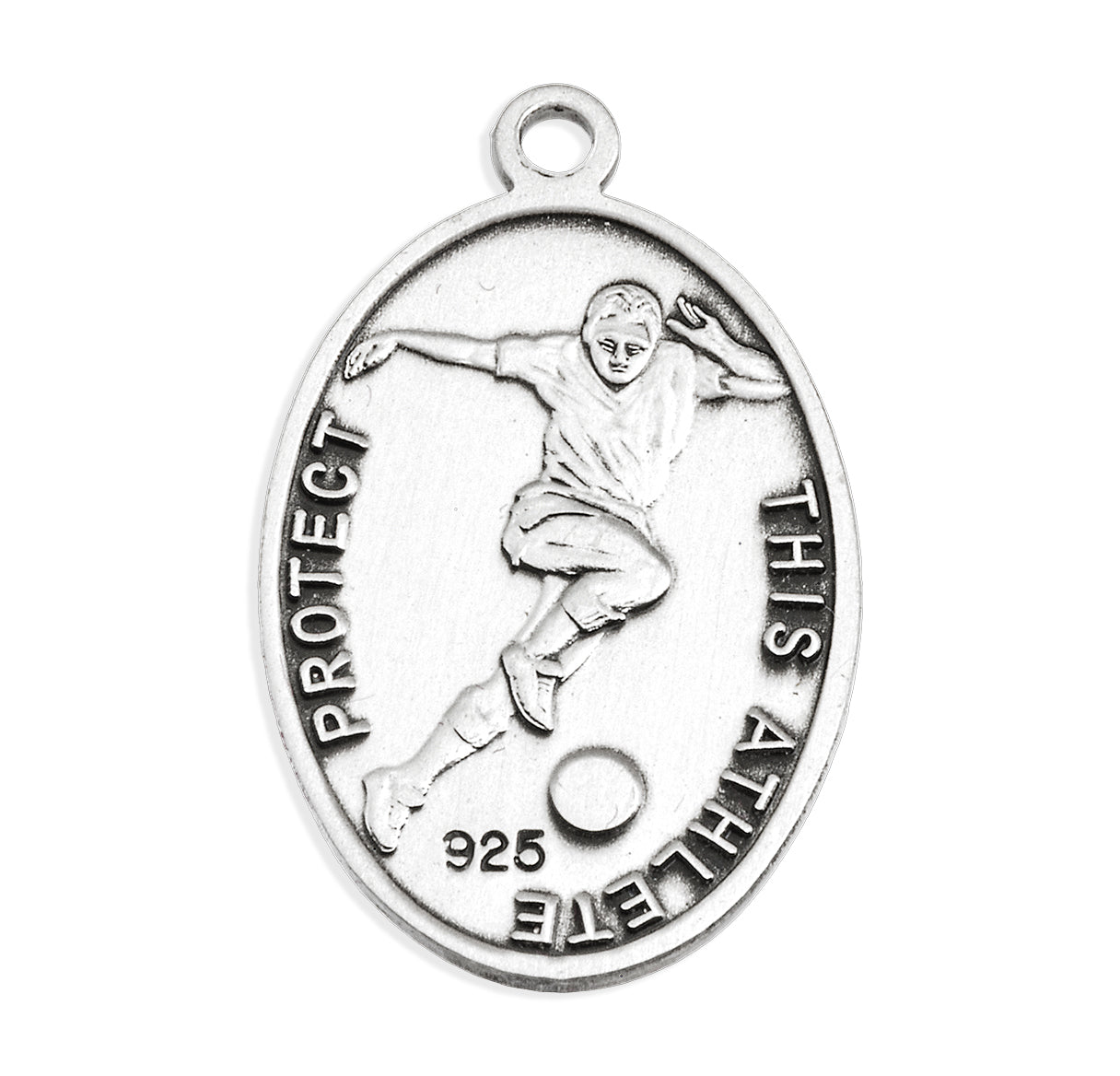 Saint Sebastian Oval Sterling Silver Soccer Male Athlete Medal