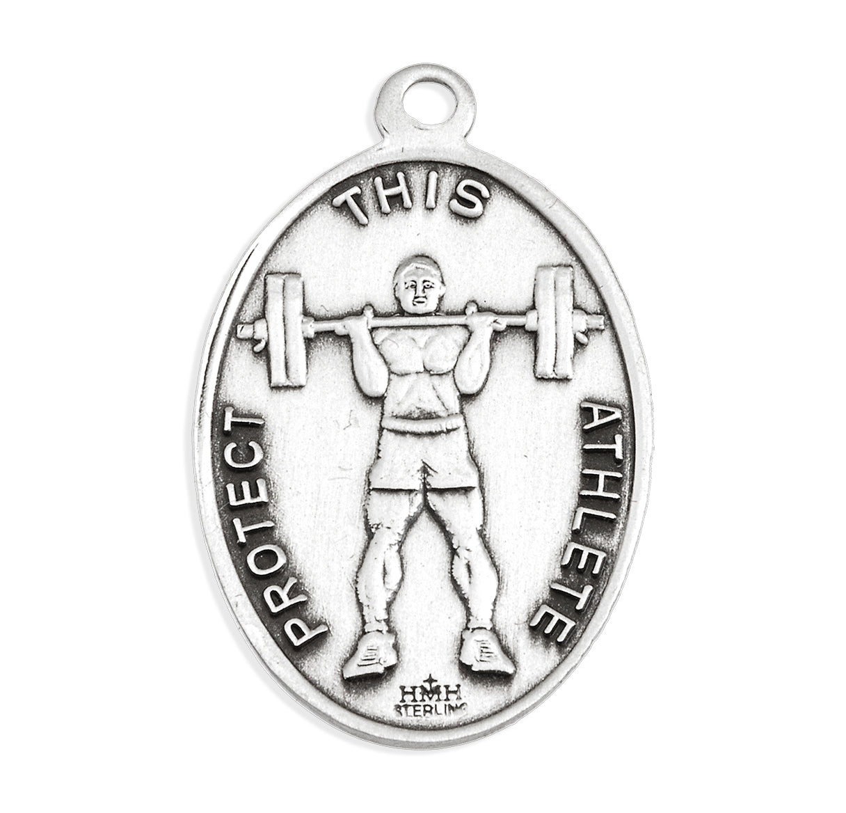 Saint Sebastian Oval Sterling Silver weightlifting Male Athlete Medal