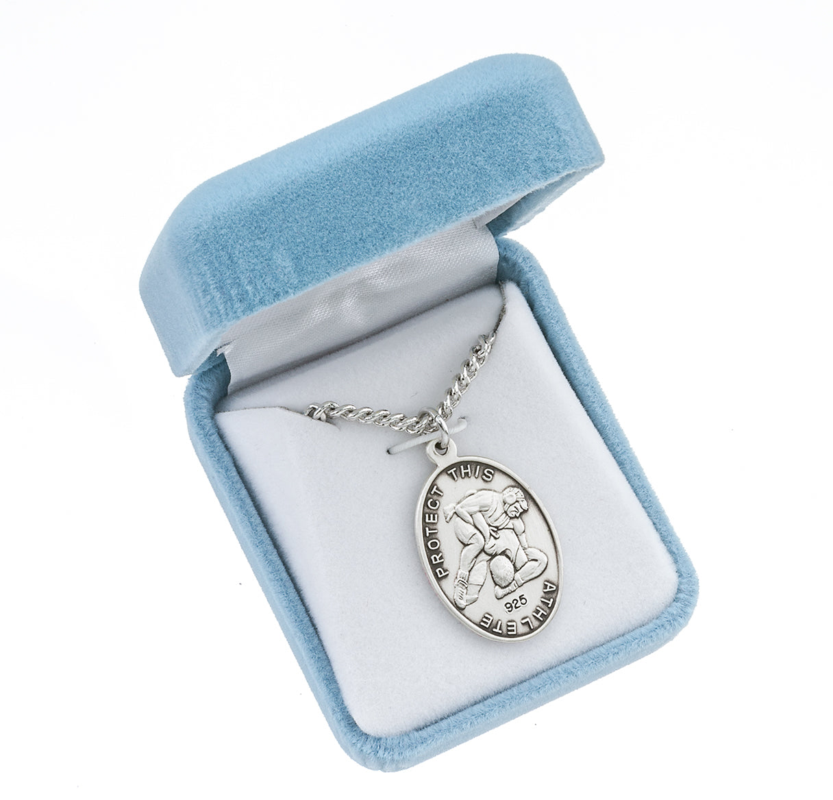 Lord Jesus Christ Oval Sterling Silver Wrestling Male Athlete Medal