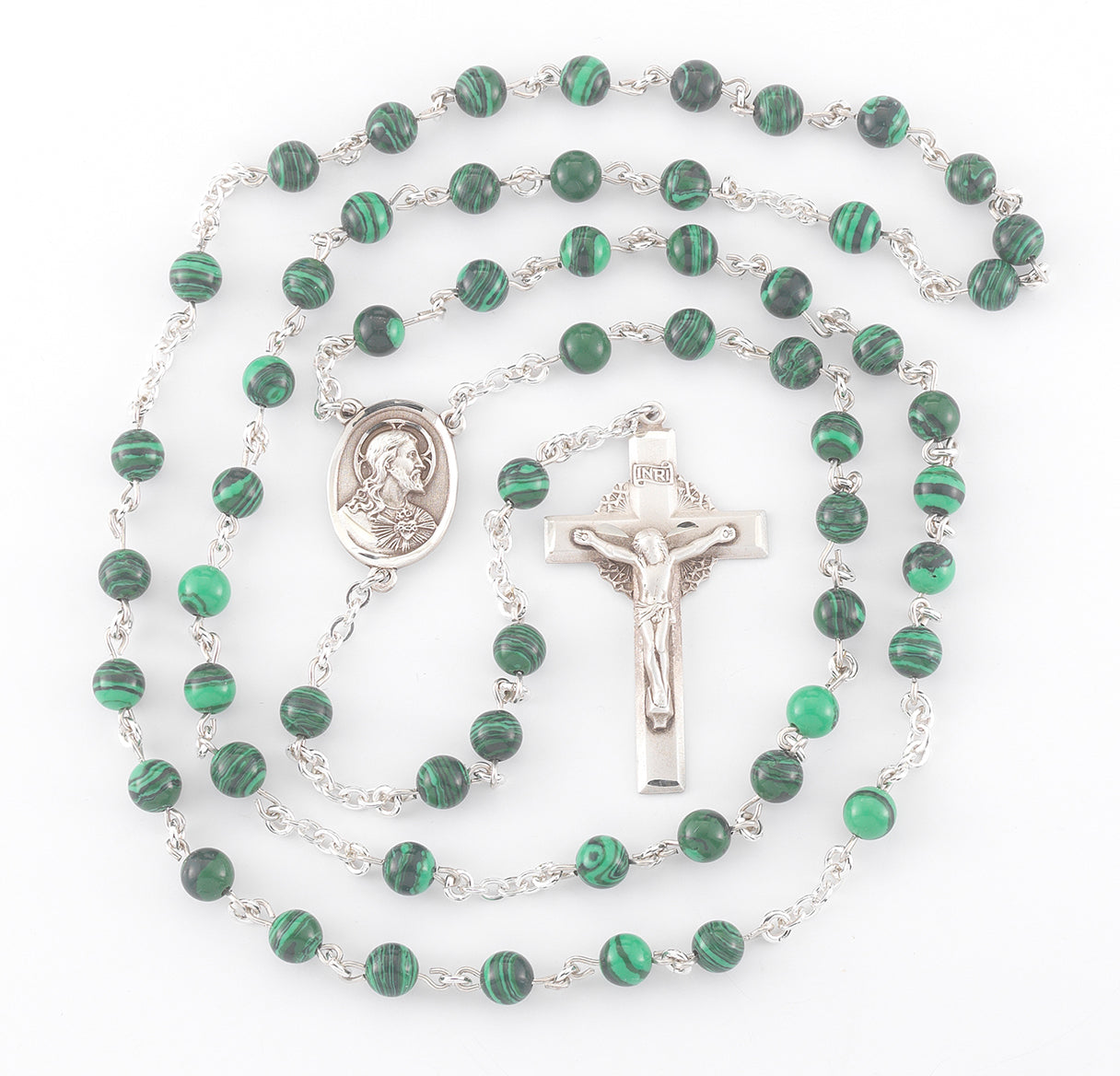 Genuine Malachite Sterling Silver Rosary