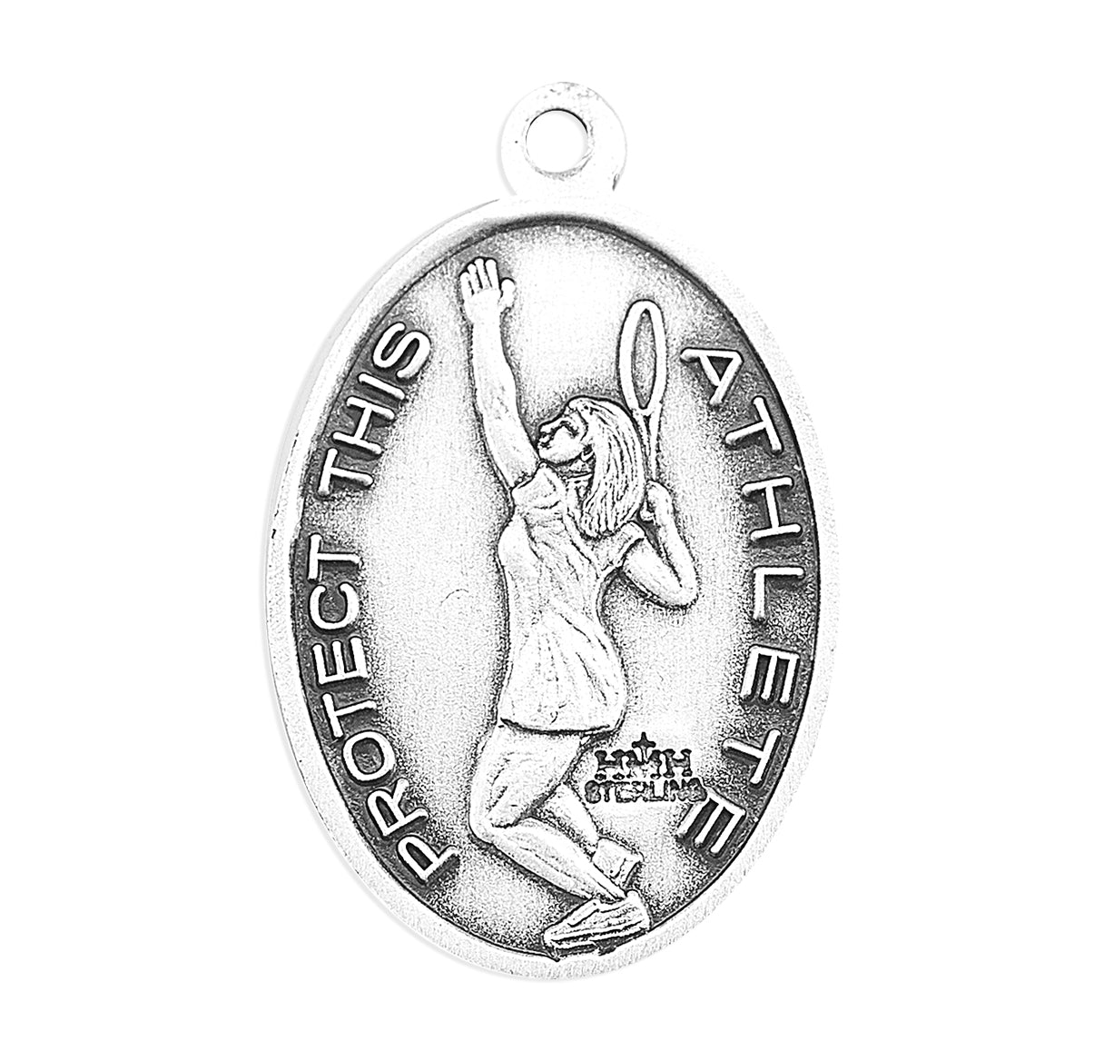 Saint Christopher Oval Sterling Silver Female Tennis Athlete Medal