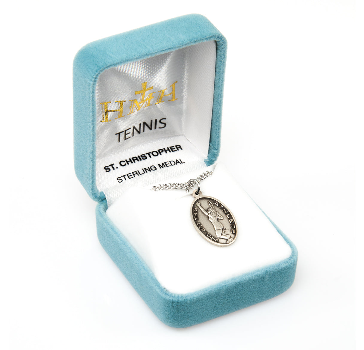 Saint Christopher Oval Sterling Silver Female Tennis Athlete Medal