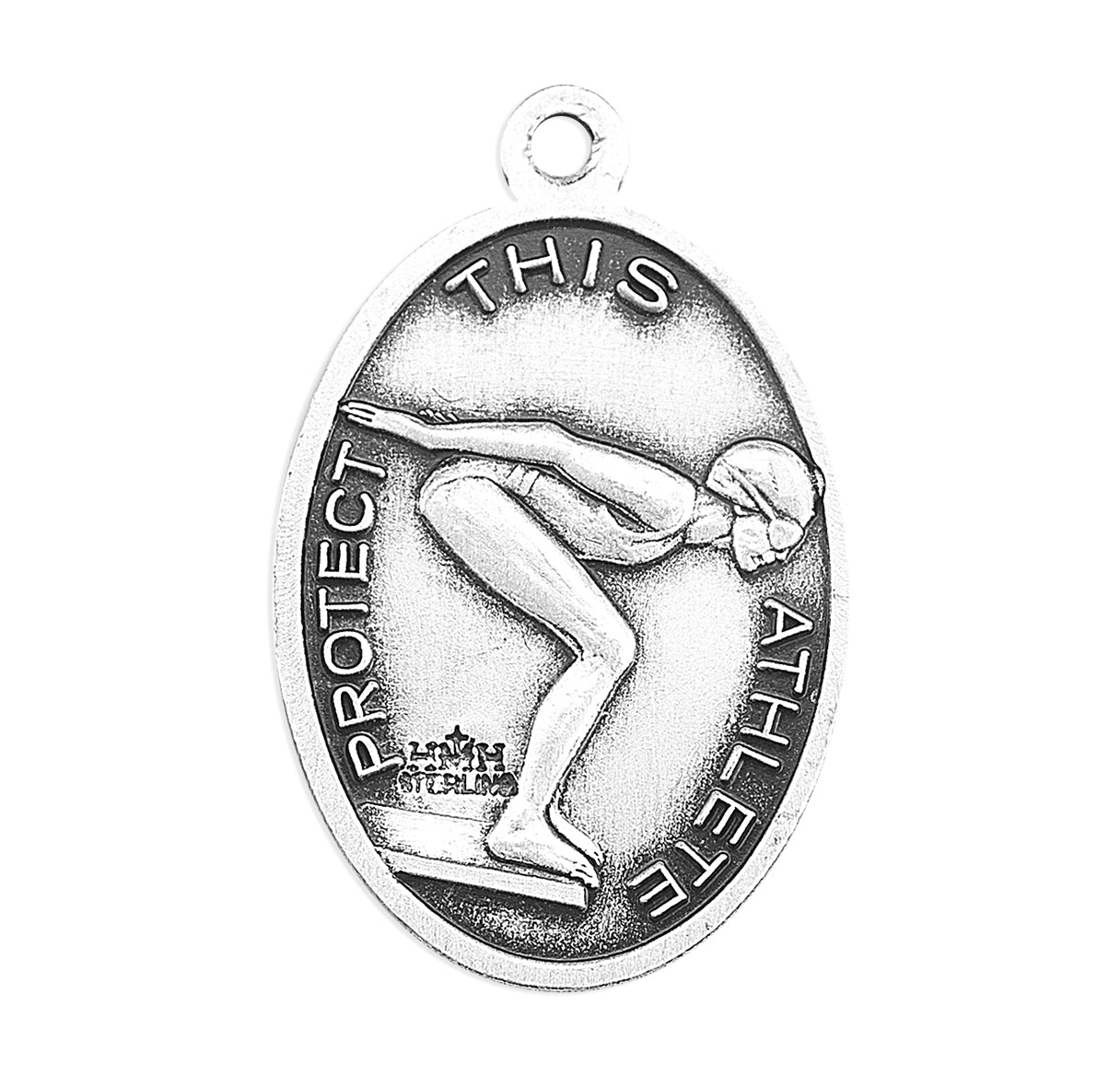 Saint Christopher Oval Sterling Silver Female Swimming Athlete Medal