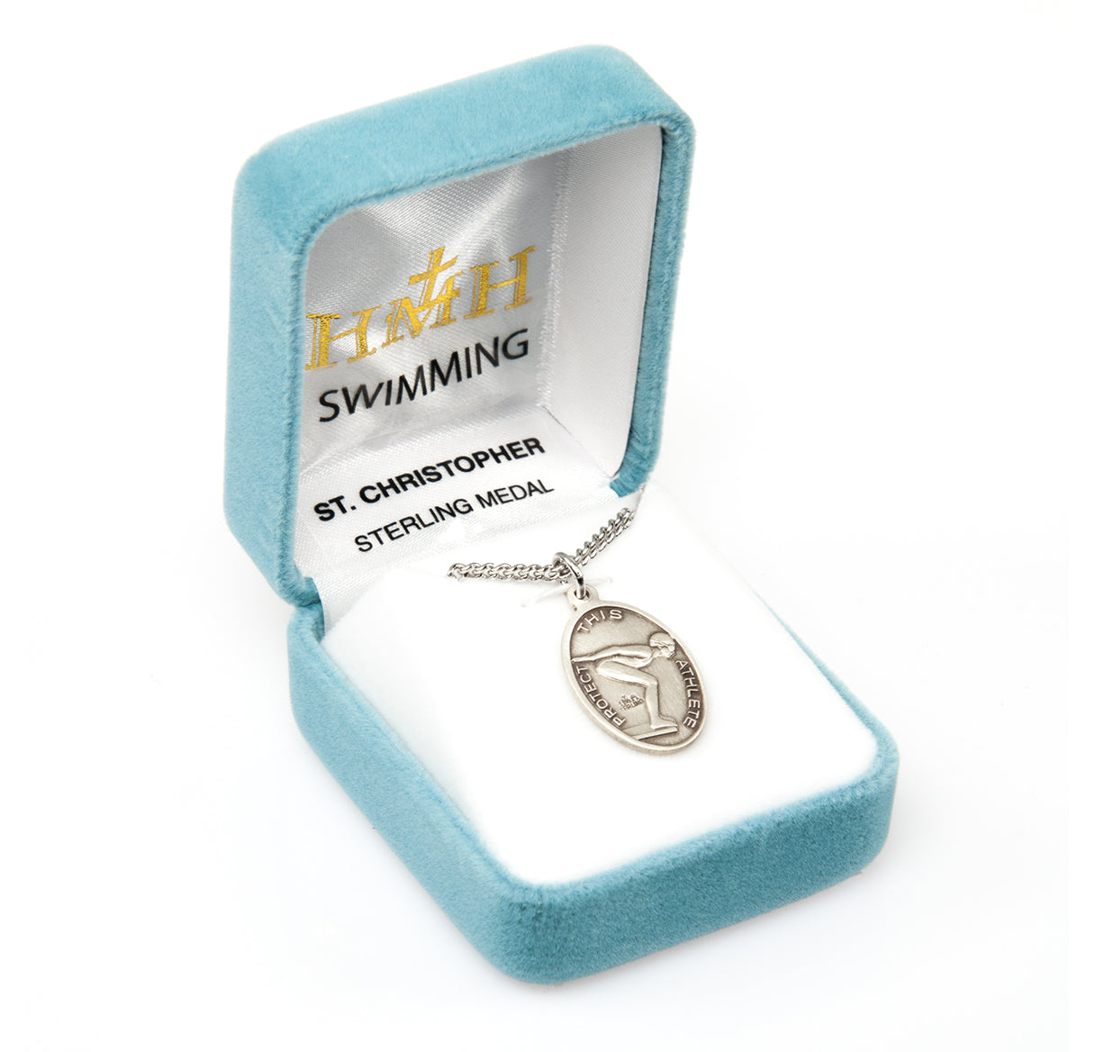 Saint Christopher Oval Sterling Silver Female Swimming Athlete Medal