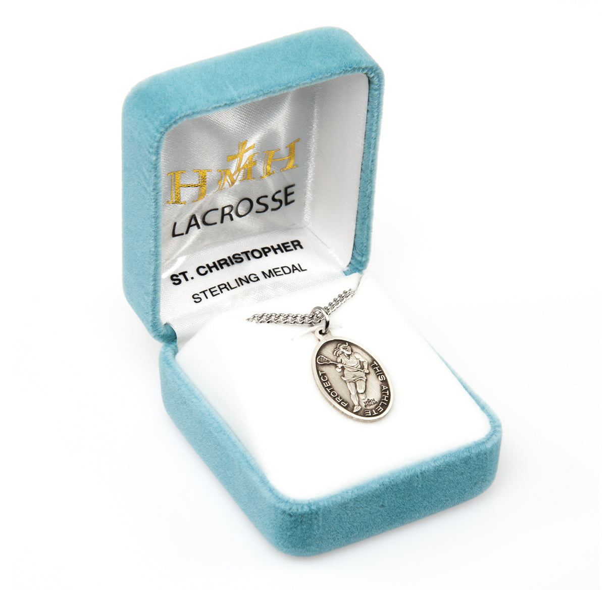 Saint Christopher Oval Sterling Silver Female Lacrosse Athlete Medal