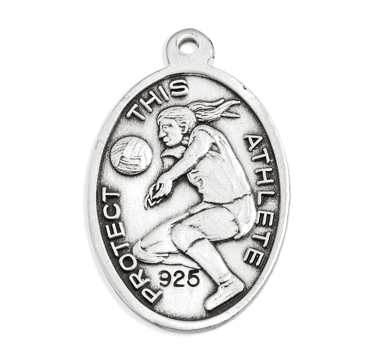 Saint Christopher Oval Sterling Silver Female Volleyball Athlete Medal