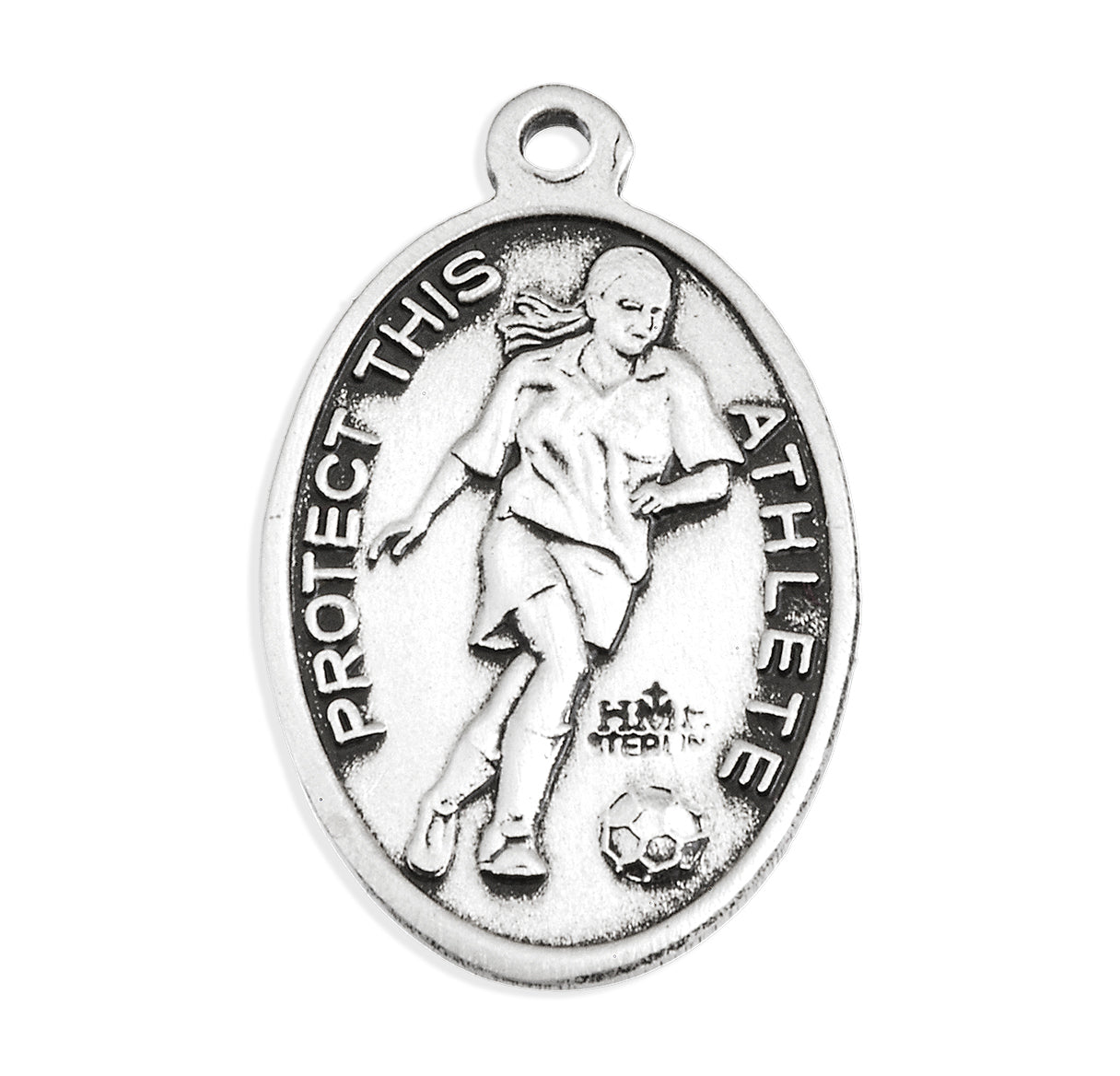 Saint Sebastian Oval Sterling Silver Female Soccer Athlete Medal