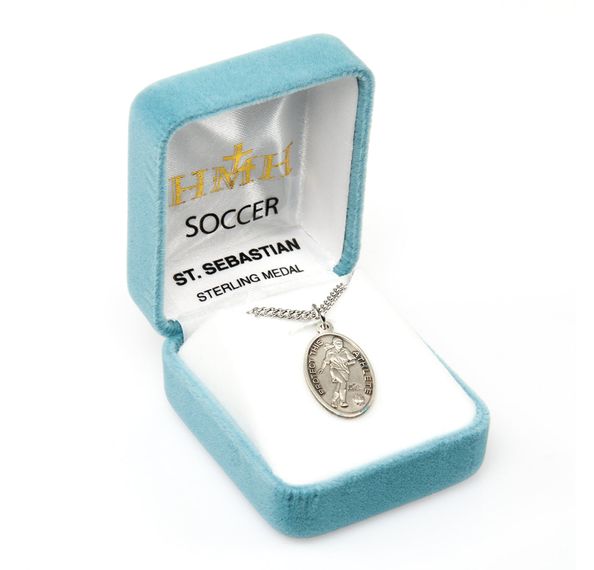 Saint Sebastian Oval Sterling Silver Female Soccer Athlete Medal