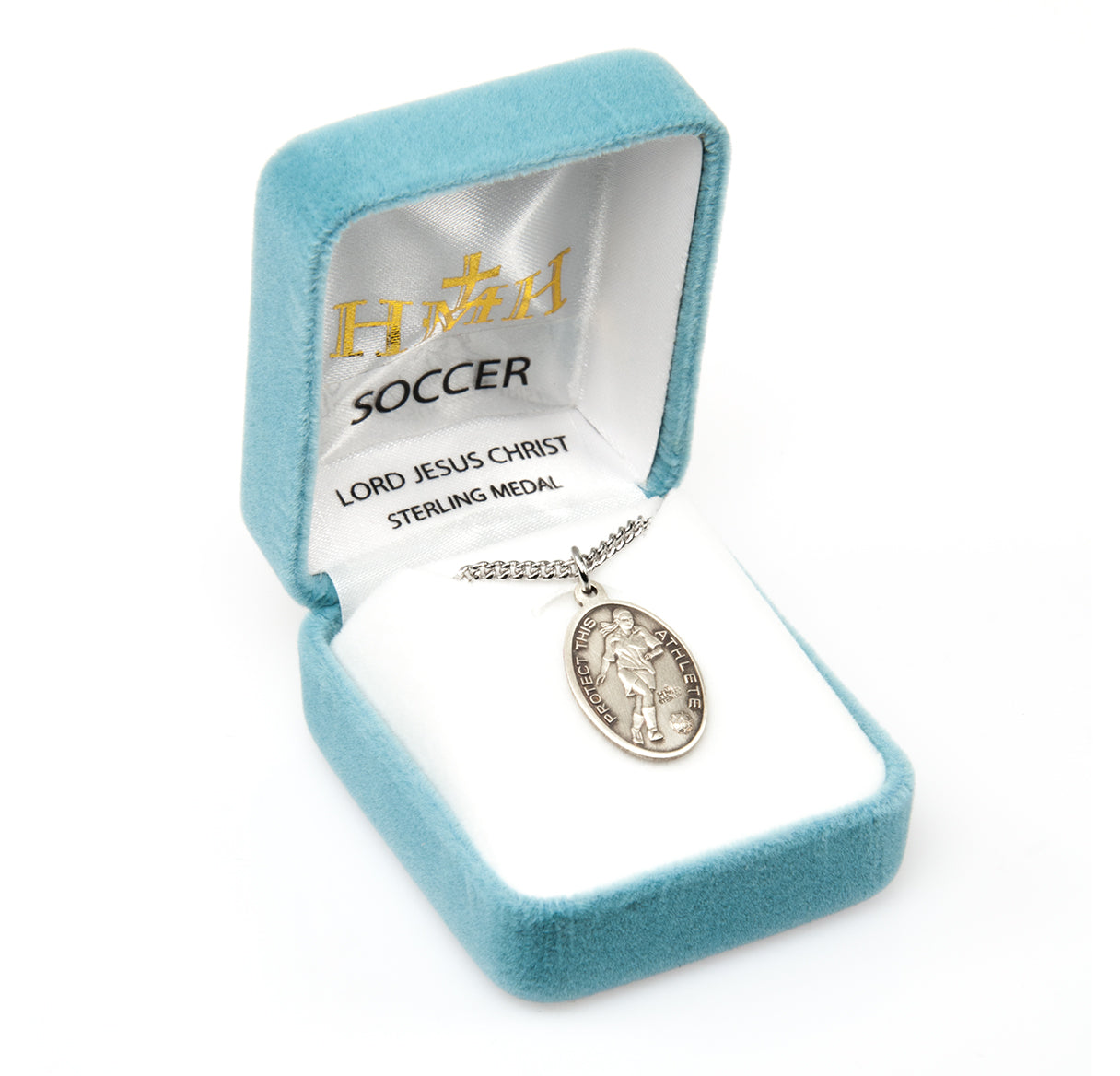 Lord Jesus Christ Oval Sterling Silver Female Soccer Athlete Medal