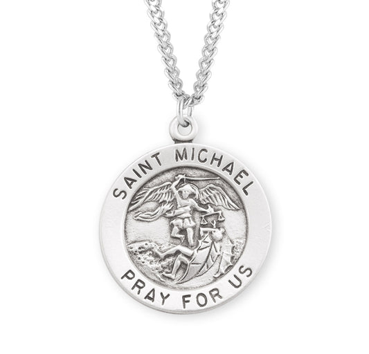 Patron Saint Michael the Archangel Round Sterling Silver Medal