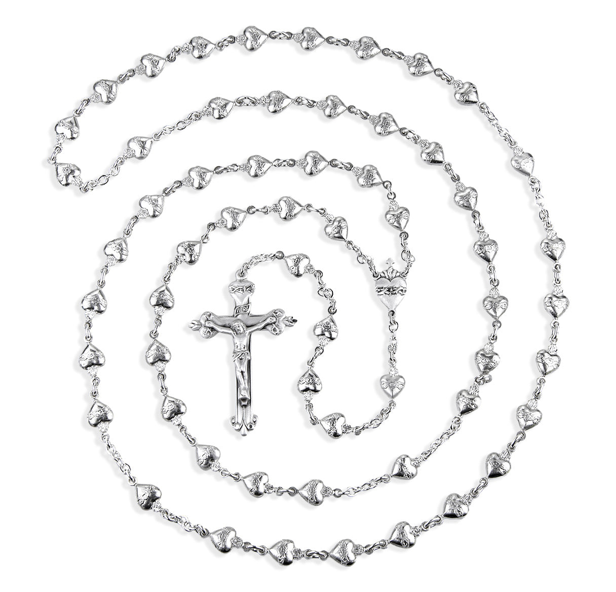 Sterling Silver Solid Sacred Heart Bead Rosary