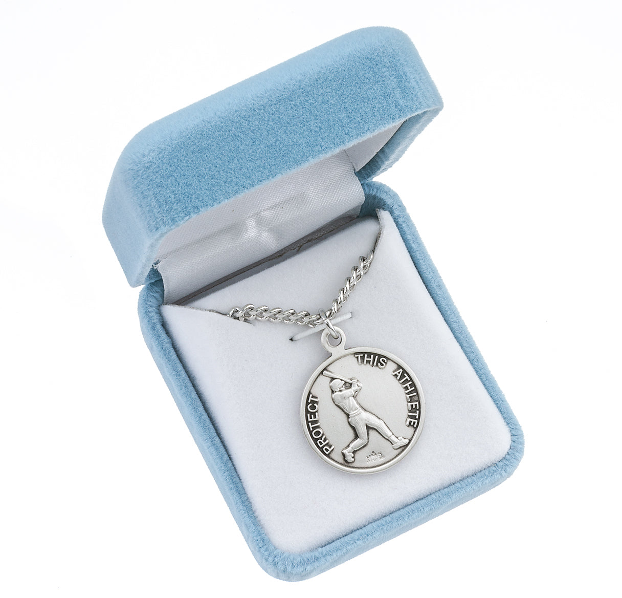 Saint Christopher Round Sterling Silver Baseball Male Athlete Medal