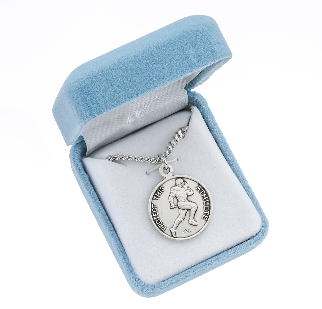 Saint Christopher Round Sterling Silver Football Male Athlete Medal