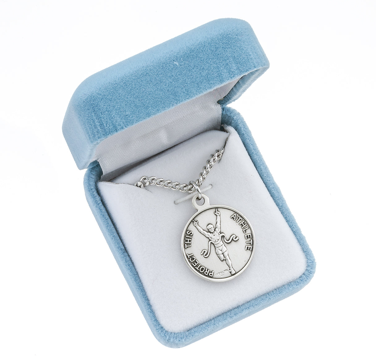 Saint Christopher Round Sterling Silver Track Male Athlete Medal