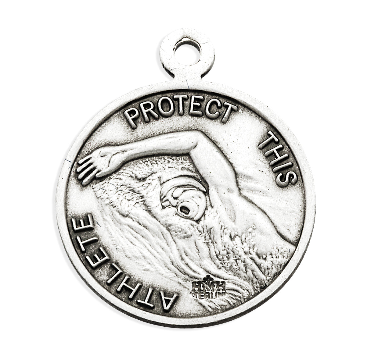 Saint Christopher Round Sterling Silver Swimming Male Athlete Medal