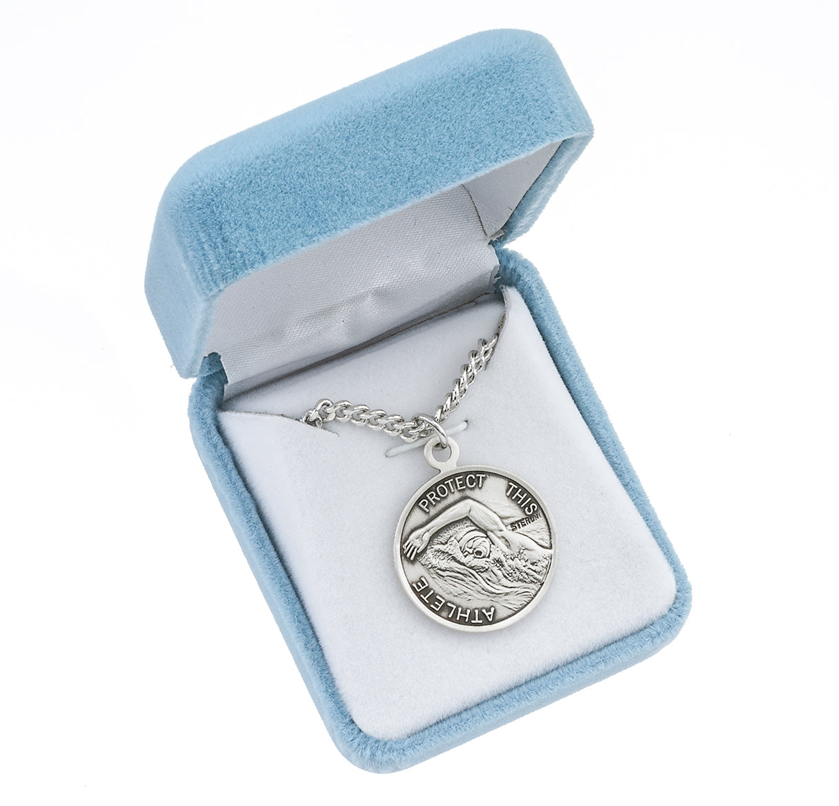 Saint Christopher Round Sterling Silver Swimming Male Athlete Medal