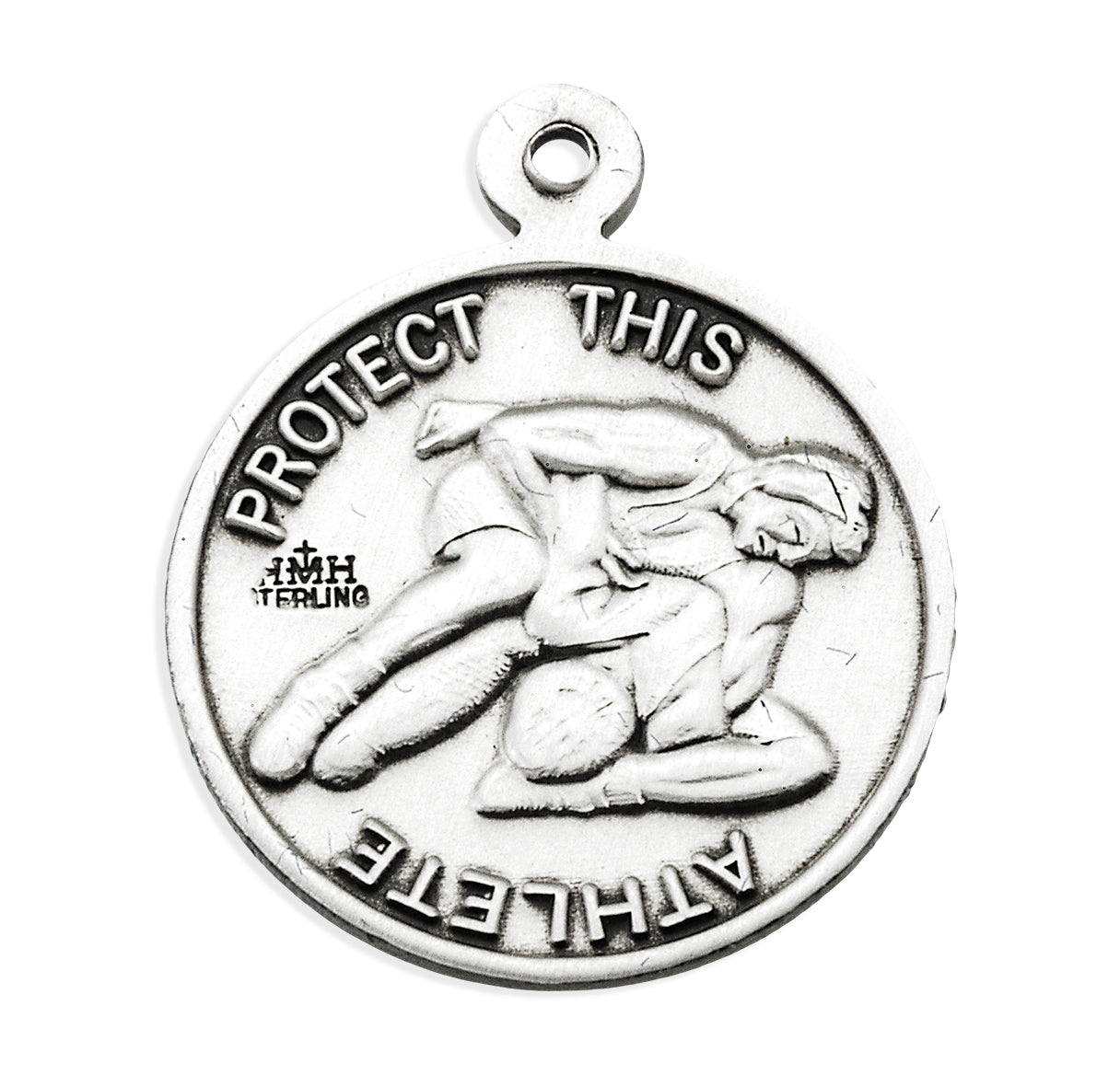 Saint Christopher Round Sterling Silver Wrestling Male Athlete Medal