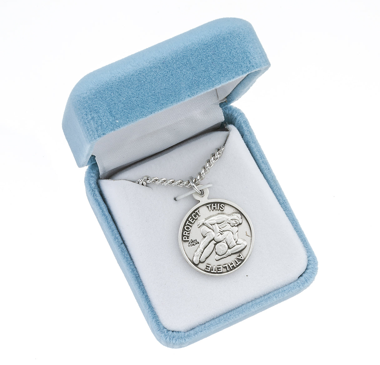 Saint Christopher Round Sterling Silver Wrestling Male Athlete Medal