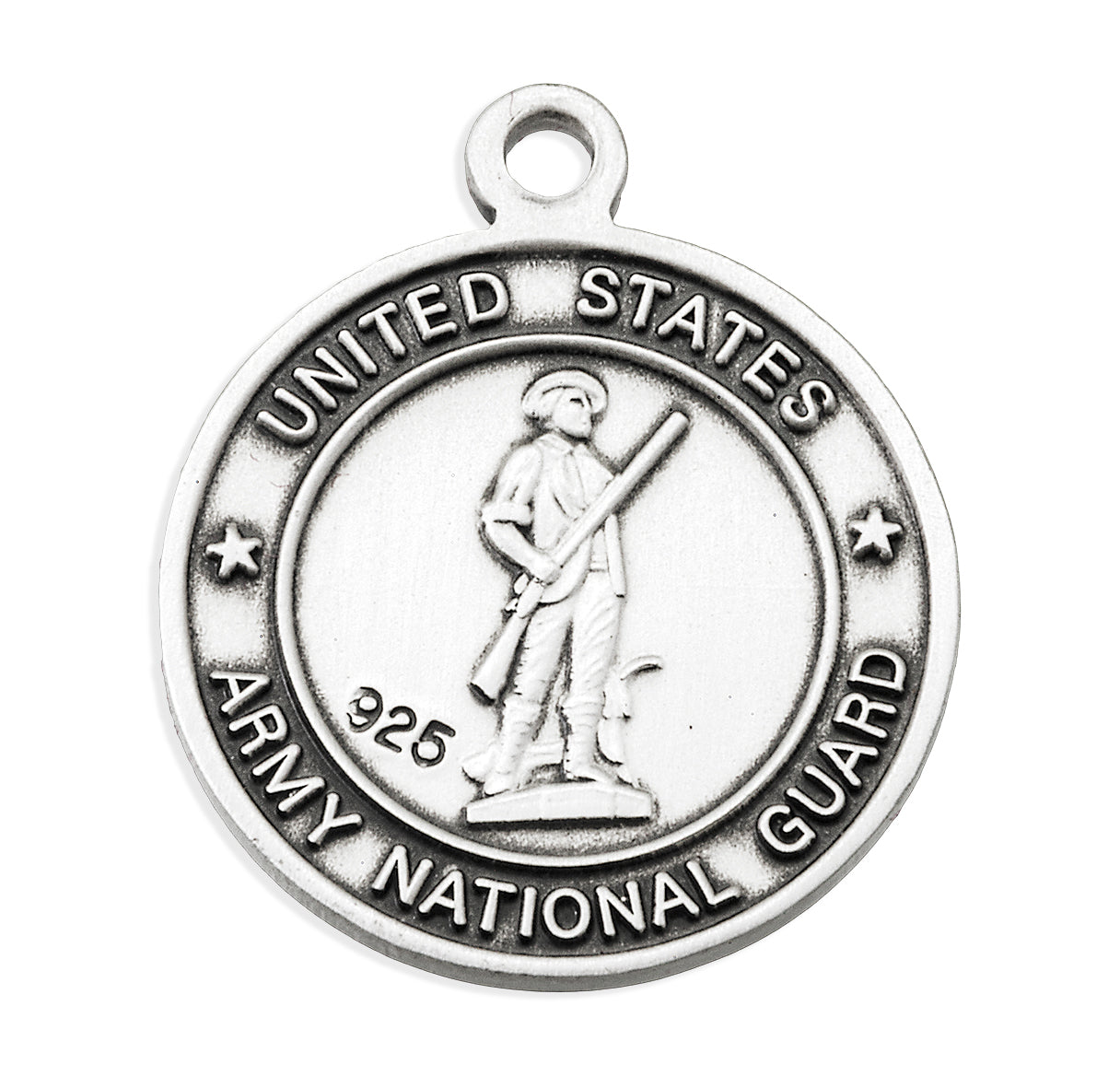 Sterling Silver Army National Guard Medal with St. Christopher on Reverse Side