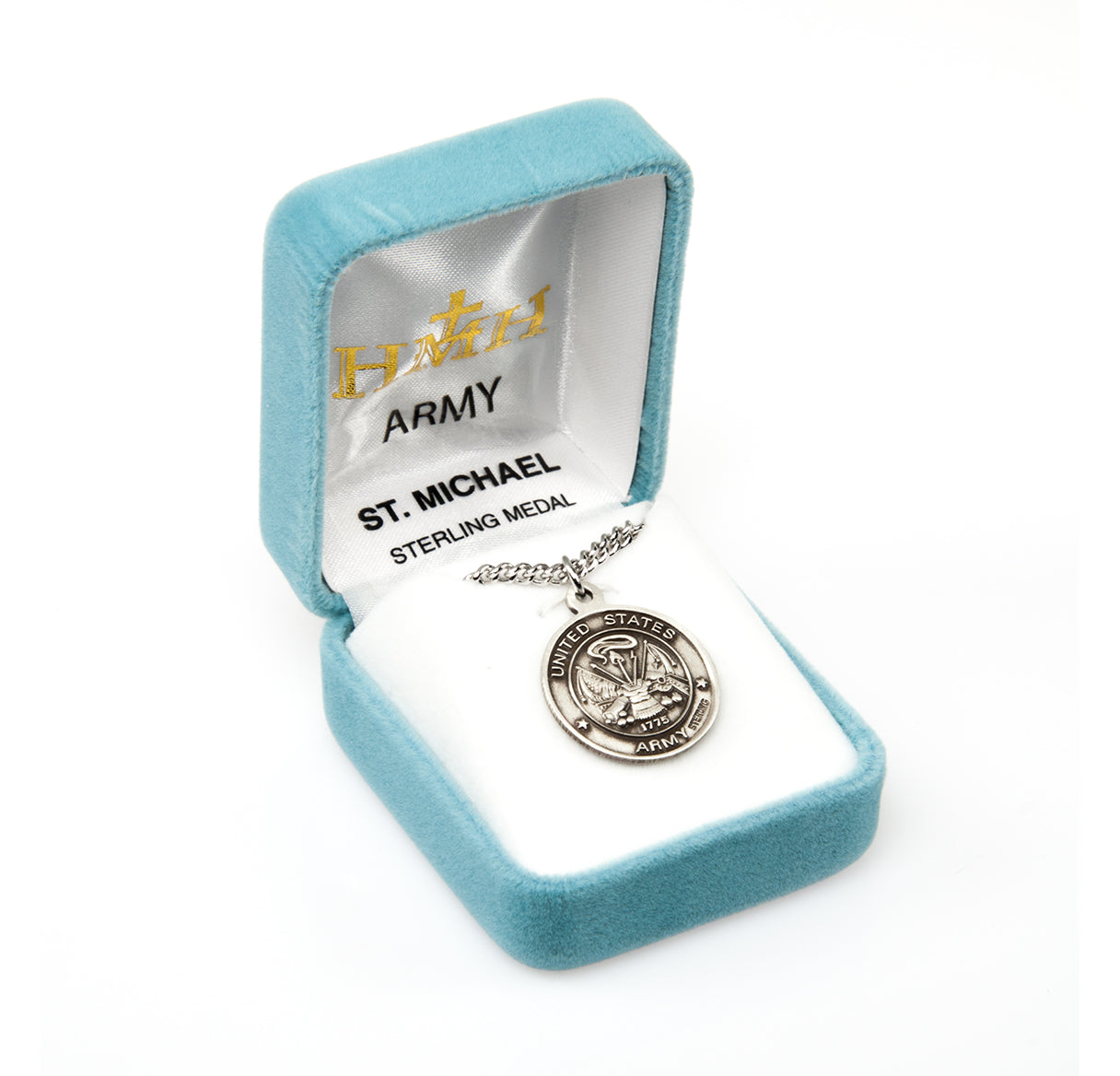 Sterling Silver Army Medal with St. Michael on Reverse Side